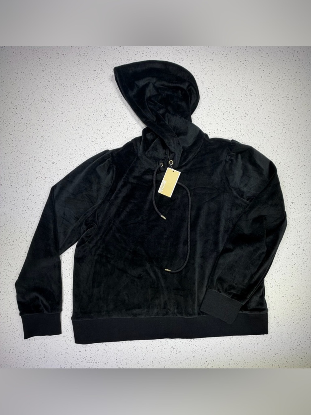 Michael Kors Velour Hoodie Womens XL Black Pullover NWT Velvet Sweatshirt